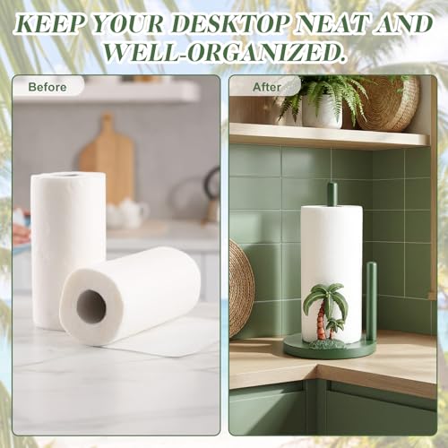 Palm Tree Paper Towel Holder Resin Coconut Tree Kitchen Decor Countertop Toilet Paper Towel Stand 12.5 Inch Green Decorative Tropical Gifts for Coastal Kitchen, Beach House, Home Decor - style: Coconut Tree