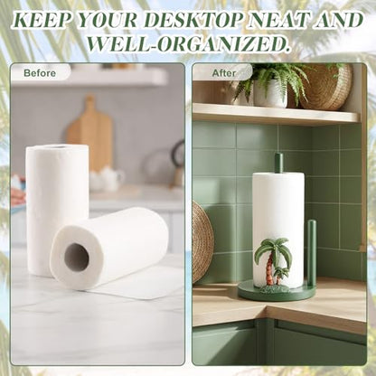 Palm Tree Paper Towel Holder Resin Coconut Tree Kitchen Decor Countertop Toilet Paper Towel Stand 12.5 Inch Green Decorative Tropical Gifts for Coastal Kitchen, Beach House, Home Decor - style: Coconut Tree