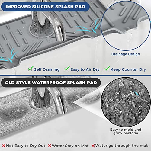 2 Pcs Silicone Faucet Handle Drip Catcher Tray, 2 in 1 Dish Soap Sponge Holder for Kitchen Sink & Splash Guard, Drying Mat for Sink Accessories, Counter, Bathroom - size: Grey(2Pack): 14.25"x5.35"