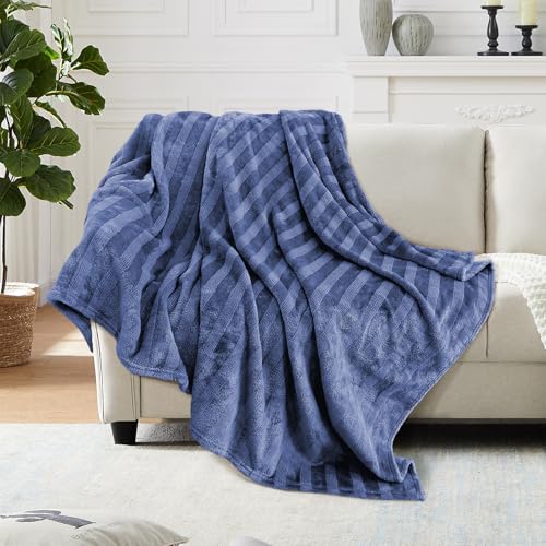 3-Pack Fleece Throw Blankets 50x60, 300GSM Ultra Soft Flannel, Siro-Spun Yarn Dual-Tone Textured Design, Lightweight Warm Couch Sofa Bed Blankets, No Shedding All Season (Navy Blue) - color: Siro Yarn Navy Blue
