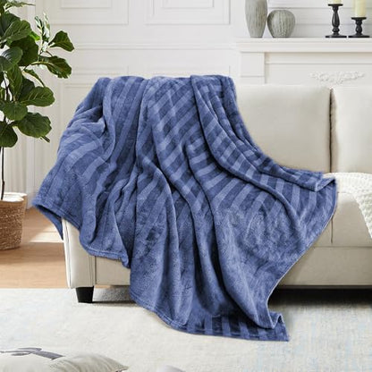 3-Pack Fleece Throw Blankets 50x60, 300GSM Ultra Soft Flannel, Siro-Spun Yarn Dual-Tone Textured Design, Lightweight Warm Couch Sofa Bed Blankets, No Shedding All Season (Navy Blue) - color: Siro Yarn Navy Blue