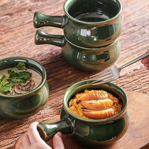 vicrays French Onion Soup Bowls With Handles, 26 Ounce for Soup, Chili, Beef Stew, Chip Resistant, Dishwasher Microwave Safe, Set of 4 (Green) - color: Green