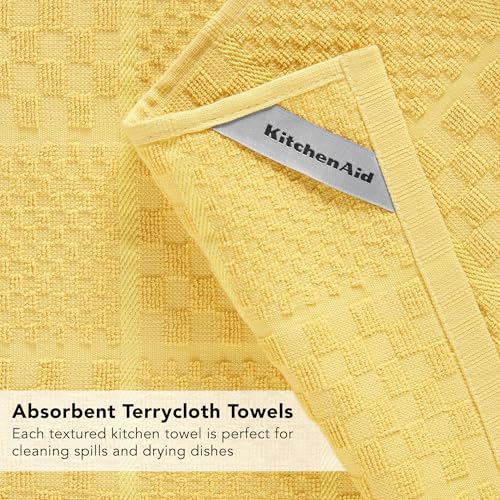 KITCHENAID Quilted Cotton Terry Cloth Oven Mitt, Pot Holder, Kitchen Towel 4-Pack Set, Heat Resistant, Silicone Grip, 16"x26", 7"x13" & 7"x10", Butter Yellow - color: Butter Yellow