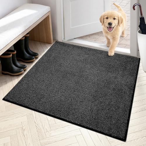 PURRUGS Dirt Trapping Indoor Door Mat, 36" x 36", Charcoal | Machine Washable, Non-Slip, Waterproof TPR Backing, Super Absorbent, Low Profile, Entryway Rug for Muddy Paws and Shoes - color: Charcoal, size: 36" X 36"