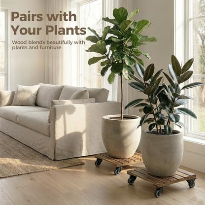Bamworld 14 Inch Large Plant Stand Wood Plant Caddy with Wheels Heavy Duty Plant Dolly with 360 Lbs Capacity, 360° Lockable Wheels for Large Plant Pots, Indoor and Outdoor Use 2-Pack - size: 14inch-Square-2 pack
