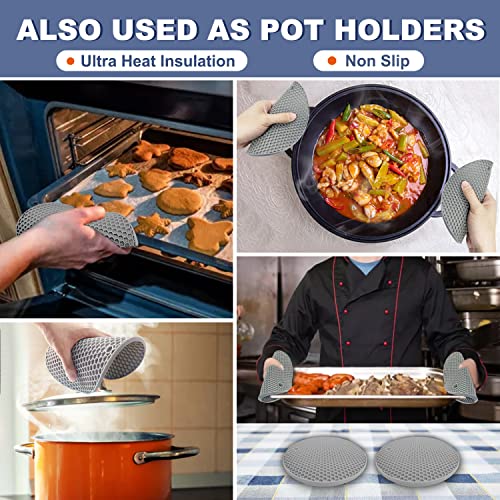 Silicone Trivet Mats - Walfos Heat Resistant Pot Holders Set, 4pcs 2 Sizes 7 Inch & 9 Inch, Multipurpose Non-Slip Hot Pads for Hot Pot, Hot Dishers, Jar Opener, Food Grade & BPA Free (Nordic Grey) - style: 7+9in, 4 Nordic Grey Round