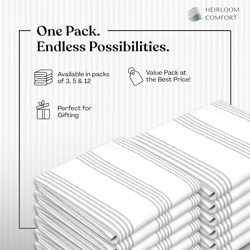 Ash Gray Striped Dish Towels 3 Pack, Ultra Absorbent, Multi Pin Stripe Towel Set, Quick Dry Cotton Kitchen Towels for Cleaning Counters, Drying Dishes, Everyday Cleanup - color: Light Grey, style: 3 Pack