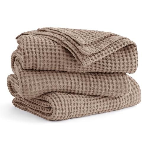 Bedsure Lightweight 100% Cotton Waffle Blanket, 120x94, Coffee Brown | Summer, Breathable, Soft, Comfort, Light, Thin, Textured, Bed, Couch, Sofa, Chair, Oversized King, Sheet Blanket, Cozy Gifts - color: Coffee Brown, size: Oversized King (120" X 94")