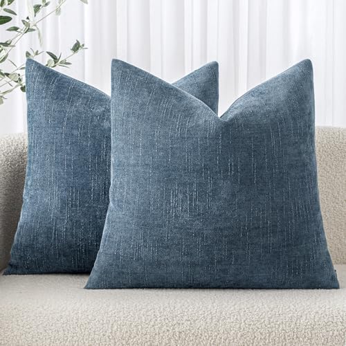 MIULEE Textured Chenille Throw Pillow Covers 18x18 Inch Dark Grey Blue | Pack of 2 Decorative Soft Throw Pillows, Solid Textured Cushion Covers, Modern Home Decor for Couch Sofa Bedroom Living Room - color: Dark Grey Blue, size: 18" x 18" (Pack of 2)