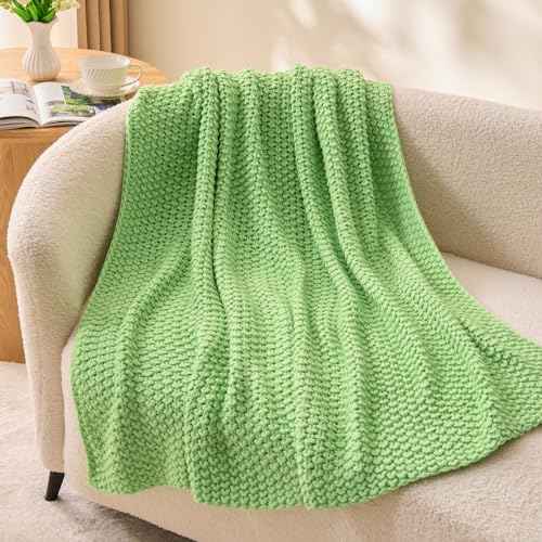 BEDELITE Cozy Chunky Cable Knit Throw Blanket for Couch | 100% acrylic,soft warm for all season,OEKO-TEX,machine washable,woven blanket for room home decor,ideal gift,60*80 twin,green - color: Grass Green, size: Twin(60"x80")