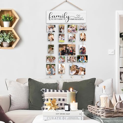 Picture Frames Collage Photo Hanging Display Picture Board Wood Rustic Frames, The Secret to Having It All Is Knowing You Already Do”Farmhouse Rustic Wood Hanging Photo Wall Table Top Frames - color: Family