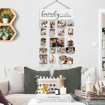Picture Frames Collage Photo Hanging Display Picture Board Wood Rustic Frames, The Secret to Having It All Is Knowing You Already Do”Farmhouse Rustic Wood Hanging Photo Wall Table Top Frames - color: Family