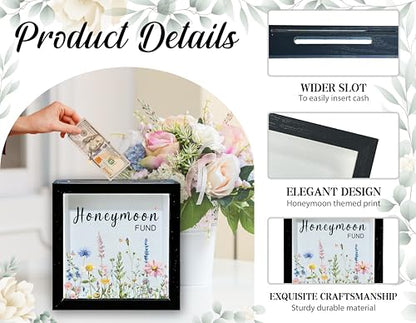 Honeymoon Fund Box, 8×8 Wedding Shadow Box Frame with Slot, Wildflowers Wedding Money Saving Decoration for Reception Bridal Shower, Travel Fund Memory Keepsake Gift for Newlyweds -A14 - size: 8×8 wildflowers