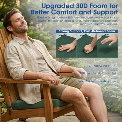Outdoor Chair Cushions Set of 4, 19x19 Waterproof Patio Pads, Dark Green | Fade resistant fabric with ties, handle and 3-inch foam for dining seats, decks, porches, gardens and hard seating - color: Dark Green