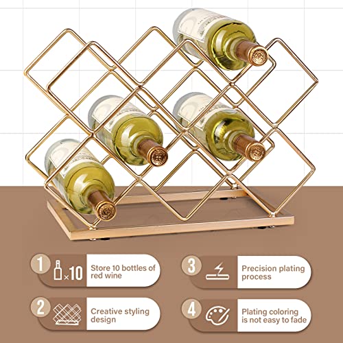 Countertop Wine Rack - 10 Bottle Freestanding Modern Gold Metal Small Wine Rack - Tabletop Wine Holder Stand for Cabinet, Pantry, Wine Bottle Storage… - color: B-gold 10btl