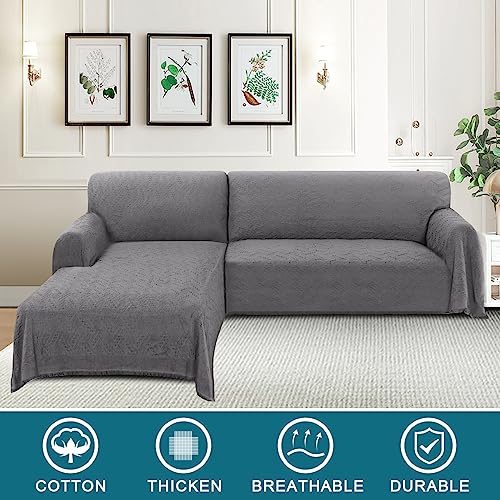 Turquoize Sectional Couch Covers L Shape Couch Cover Sectional Sofa Cover Washable 2 Pieces Couch Covers for Sectional Sofa Feature Geometrical Woven Jacquard Fabric (Chaise/2 Seats, Grey) - color: Charcoal Gray, size: Small Sectional: 71" x 102"+63" x 11
