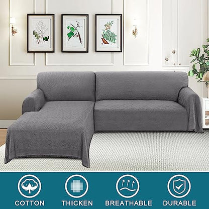 Turquoize Sectional Couch Covers L Shape Couch Cover Sectional Sofa Cover Washable 2 Pieces Couch Covers for Sectional Sofa Feature Geometrical Woven Jacquard Fabric (Chaise/2 Seats, Grey) - color: Charcoal Gray, size: Small Sectional: 71" x 102"+63" x 11