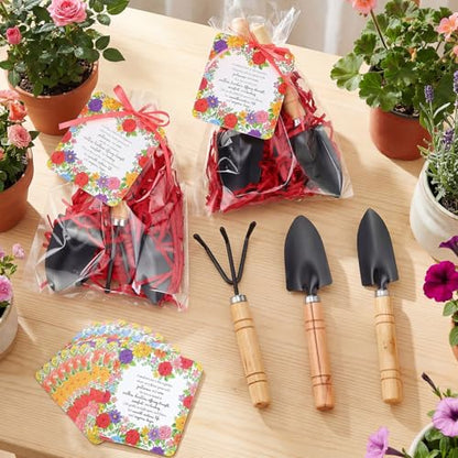 Chumia 12 Set Gardening Gifts Bulk for Women Floral Mini Garden Tools Shovel, Mini Garden Tools, Thank You Cards with Bags for Mother Day Mom Birthday Teacher Christian Party Favors