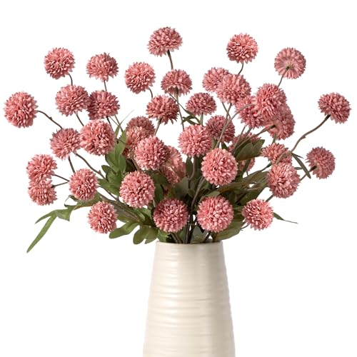 Fake Flowers 20.5In 10PCS Artificial Chrysanthemum Faux Mums Faux Flowers for Vase Fall Long Stems Flower Silk Flower for Indoor Home Decoration Kitchen Office Wedding Decoration (Red),No Vase - color: Red
