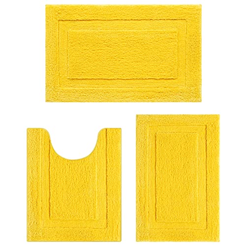 SHACOS Yellow Bathroom Rugs Sets 3 Piece Bath Mat U Shaped Toilet Rug | 20x32+ 16x24+ 20x24, Soft Fluffy Microfiber Bath Rugs Set, Non Slip Washable Absorbent Bathroom Floor Mats Carpet Shower Rug - color: Yellow, size: 16"x24"+ 20"x32"+U Shape 20"x24"