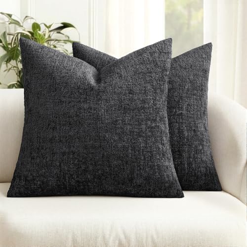 MIULEE Couch Pillow Covers Textured Chenille Home Decor 18x18 Black | Set of 2 Soft Luxurious Decorative Throw Pillow Covers Cozy Pillowcases Living Room Cushion Sofa Bed - color: Black, size: 18" x 18" (Pack of 2)