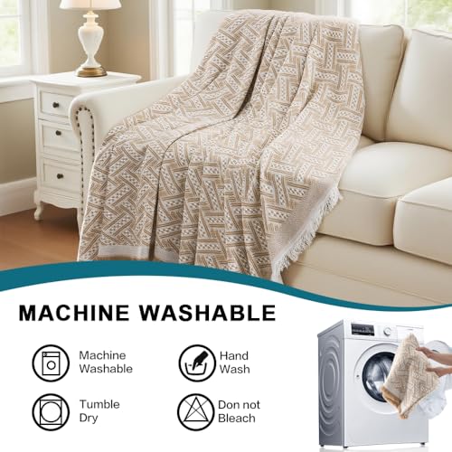 Turquoize Sectional Couch Covers L Shape Couch Cover Sectional Sofa Cover Washable 2 Pieces Blanket for Sectional Sofa Feature Geometrical Woven Jacquard Fabric (71" x 102"+63" x 110", Khaki/White) - color: Khaki/White, size: Small Sectional: 71" x 102"+6