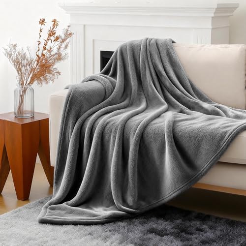 3-Pack Fleece Throw Blankets 50x60, 300GSM Soft Flannel Plush Blanket, Lightweight Warm Couch Sofa Bed Blankets, No Shedding All Season (Dark Gray) - color: Dark Gray