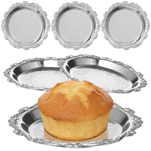 6-Pack Mini Snack Tray Vintage Metal Serving Trays for Fruits Nuts Candy Dry Foods Appetizers 3.93 Inch Decorative Party Platters for Holiday Table Settings