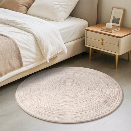 Carvapet Faux Jute Round Rug 3ft, Jute-Like Pattern Design Low Pile Circle Washable Carpet with Non Slip Rubber Backing, Foldable Stain Resistant Small Area Rug for Bedroom Office Bathroom - color: S-khaki, size: 3' (Round)