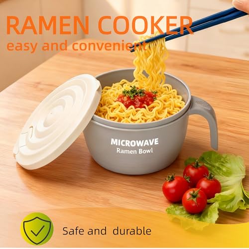 Layron Ramen Cooker Bowl - 45 oz Microwaveable Noodle Bowl Ramen in few Minutes- BPA Free and Dishwasher Safe Set with Chopsticks Perfect for Dorm, Small Kitchen, or Officee (grey) - color: Gray