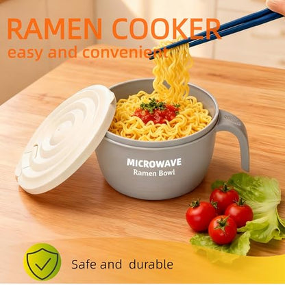 Layron Ramen Cooker Bowl - 45 oz Microwaveable Noodle Bowl Ramen in few Minutes- BPA Free and Dishwasher Safe Set with Chopsticks Perfect for Dorm, Small Kitchen, or Officee (grey) - color: Gray