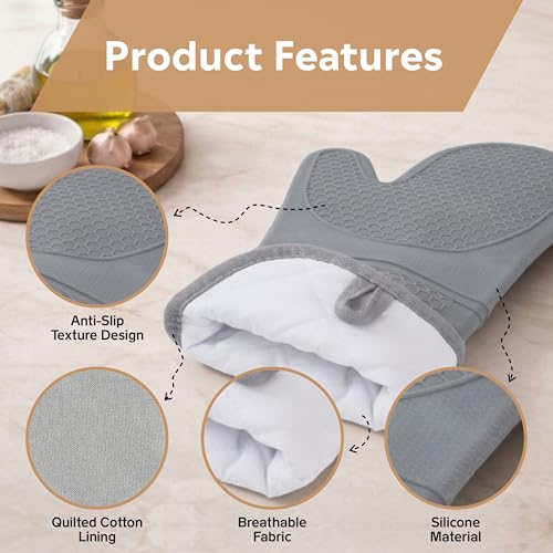 Silicone Oven Mitts and Pot Holders Sets, 6 Piece Kitchen Set | 2 Oven Mitts, 2 Mini Gloves, 2 Pot Holders, Heat Resistant Non Slip Silicone, Ideal for Cooking & Grilling - color: 2 Pot Holders, 2 Oven Mitts, 2 Mini Gloves