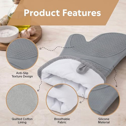 Silicone Oven Mitts and Pot Holders Sets, 6 Piece Kitchen Set | 2 Oven Mitts, 2 Mini Gloves, 2 Pot Holders, Heat Resistant Non Slip Silicone, Ideal for Cooking & Grilling - color: 2 Pot Holders, 2 Oven Mitts, 2 Mini Gloves