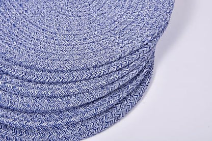 4 Pack Oval Woven Placemats, 12x16 inches Rattan Place Mats Cotton Pot Holders Wicker Tablemats Boho Braided Heat Resistant Mats, Plate Chargers for Table (Mix Blue, Oval Set of 4) - color: Mix Blue, size: Oval Set of 4