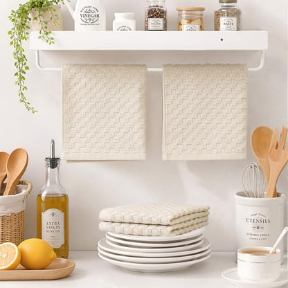Homaxy 100% Cotton Terry Dish Cloths, 12"x12", 12-Pack, Beige | Ultra Soft Absorbent Dish Towels with Hanging Loop, Pineapple Grid Designed - color: Beige, size: 12 x 12 - 12 Pack