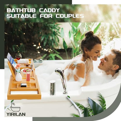 Premium Bathtub Tray Caddy, Expandable Bath Tray, Unique House Warming Gifts, New Home, Anniversary and Wedding Gifts for Couple, Bridal Shower Gift for Women - color: Bamboo