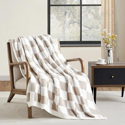 CREVENT 50‘’X60‘’ Ultra Soft and Plush Reversible Microfiber Throw Blanket for Couch Sofa and Bed (Checkered Beige) - color: Chessboard Beige