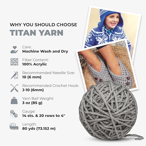 Mary Maxim Titan Bulky Yarn, Weight 5 Acrylic, Chunky Yarn for Crocheting and Knitting, Ideal for Thick, Soft Blankets, Throws, and Graph Style Sweaters, 80 Yards - Light Grey - 1 Skein - color: Light Grey
