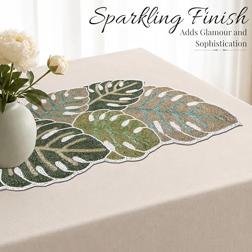 Handmade Beaded Table Runner, Multi-Color, 13x36 | Glass beads and polyester backing, spot clean only, weddings, holidays, and everyday dining use - color: Cream Lace, size: 36"x13"