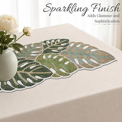 Handmade Beaded Table Runner, Multi-Color, 13x36 | Glass beads and polyester backing, spot clean only, weddings, holidays, and everyday dining use - color: Cream Lace, size: 36"x13"