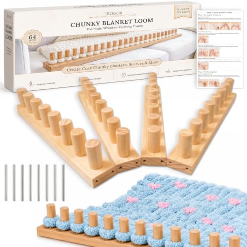 LEOGOR 64-Inch Chunky Blanket Loom Kit – Expandable Wooden Hand Knitting Board for Jumbo Yarn, Modular Frame with Pegs for Beginners, Scarves & Throws - size: 64inch