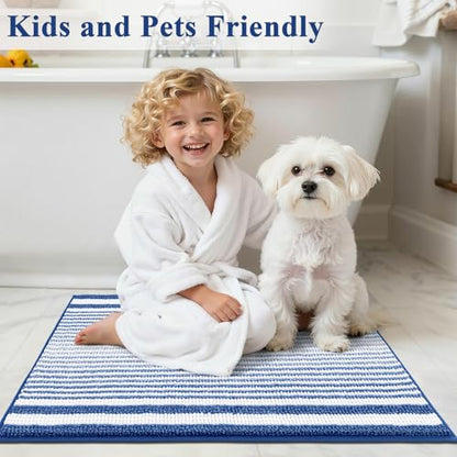 HEBE Chenille Bathroom Rugs Sets 3 Piece, Non Slip Washable Bath Mats Set | Absorbent Bathroom Mat Set, Soft Bath Rugs, Ultra Plush Bath Mat and U-Shaped Contour Toilet Rug Set for Tub Shower, Blue - color: Blue