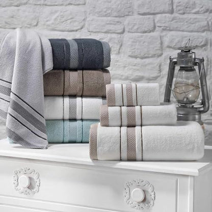 Bath Towels Set for Bathroom – Luxury 6-Piece Cotton Towels, Soft Absorbent & Quick Dry, 600 GSM Bath Towels for Bathroom, Hotel Spa Quality (White/Grey, 6- Bath Towel Set) - color: White/Grey