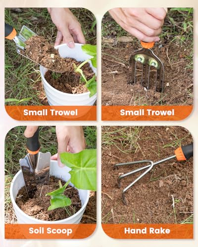 7-Piece Gardening Tools Set | Heavy Duty Stainless Steel, Black Tote Bag, Ergonomic Non-Slip Grip, For Planting, Weeding & Digging - style: 7-Piece Set
