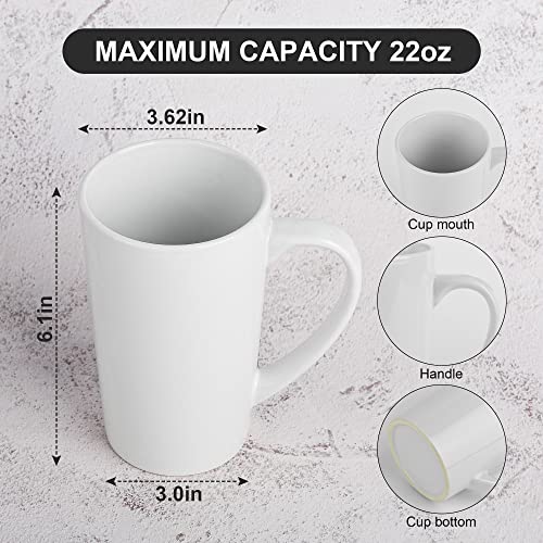 BYCNZB 22oz white Super Large tall Ceramic Coffee Mugs Large Handles Set of 4 - color: tall white