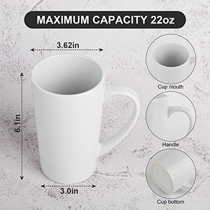 BYCNZB 22oz white Super Large tall Ceramic Coffee Mugs Large Handles Set of 4 - color: tall white