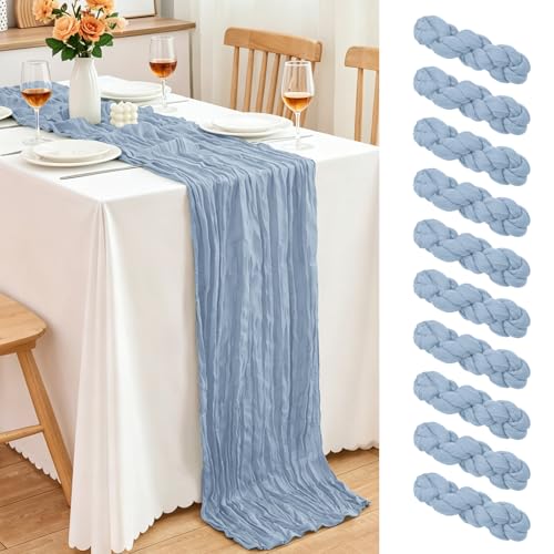 10 Pack Dusty Blue Cheesecloth Table Runner, 17x108 Inch Semi Sheer Boho Gauze Cheese Cloth Fabric Table Runners for Wedding Party Baby Shower Birthday Garden Farmhouse Table Decor - color: Dusty Blue, size: 10 Pack