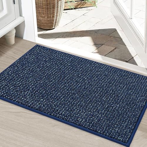 BEQHAUSE Dirt Trapper Door Mat 24" x 36", Non-Slip Washable Doormats, Blue | Entrance Mat Dirt Resistant and Absorbent Welcome Mat, Low Profile Floor Mats for Front Back Door and Entryway - color: Blue, size: 24" X 36" (Rectangular)
