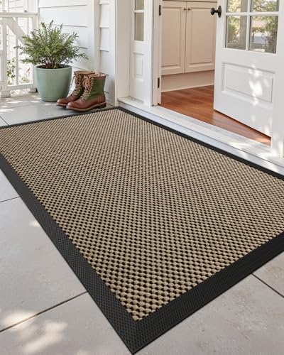 DEXI Front Door Mat Outside Entrance 36x60 Rubber Entry Doormat Beige | Non Slip Outdoor Use Trap Dirt and Moisture Easy Clean Low Profile for Inside House Floor Entryway Exterior Patio - color: Beige, size: 36" x 60" (Rectangular)