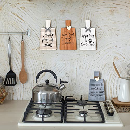 Chunful 4 Pcs Kitchen Cutting Board Wall Decor Sign 4 x 7 Farmhouse Wooden Kitchen Wall Hangings Rustic Tiered Tray Decor Wood Art Hanging Sign with Hooks for Home Dining Living Room Cafe